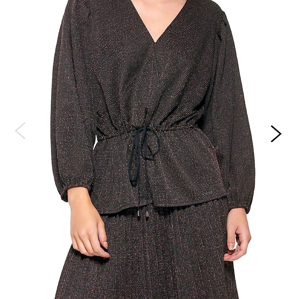 DKNY Puff-Sleeve Lurex Wrap Blouse